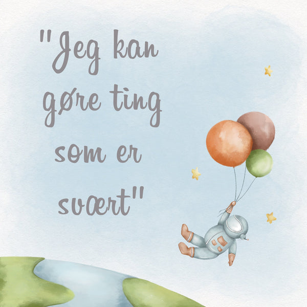 Se Lille Plakat Astronaut & Balloner - Tekst Plakat hos Lille plakat