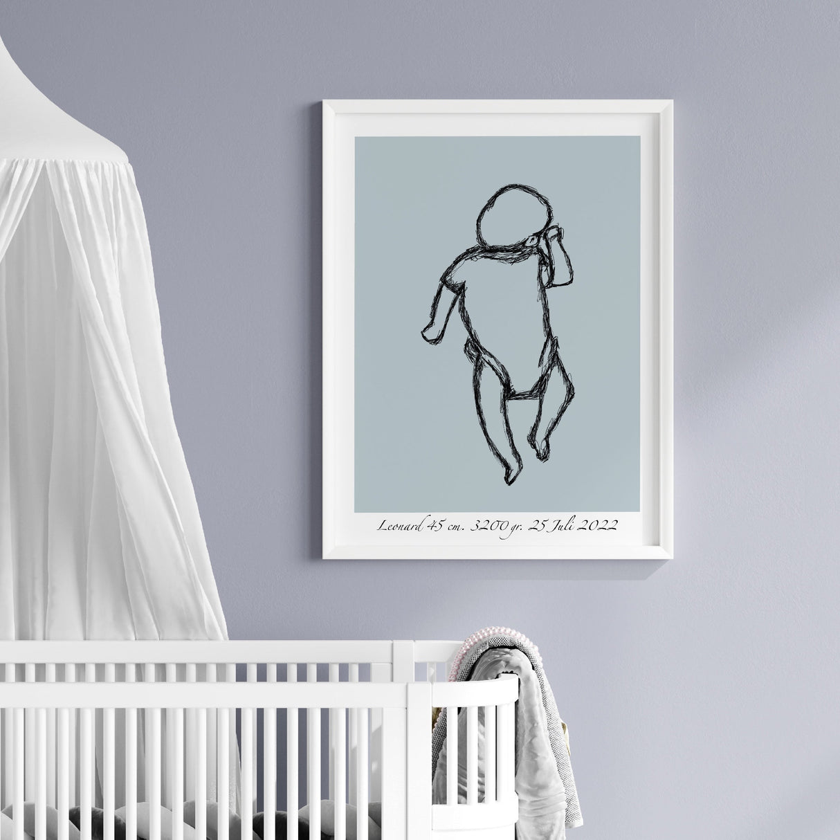 Fødselsplakat - Baby på ryggen 2 - Sketch - Lille Plakat