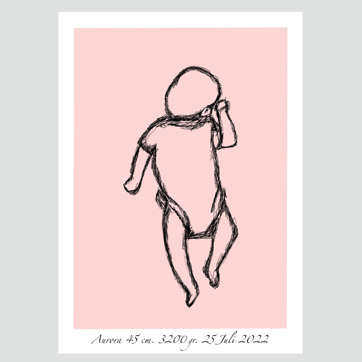 Fødselsplakat - Baby på ryggen 2 - Sketch - Lille Plakat