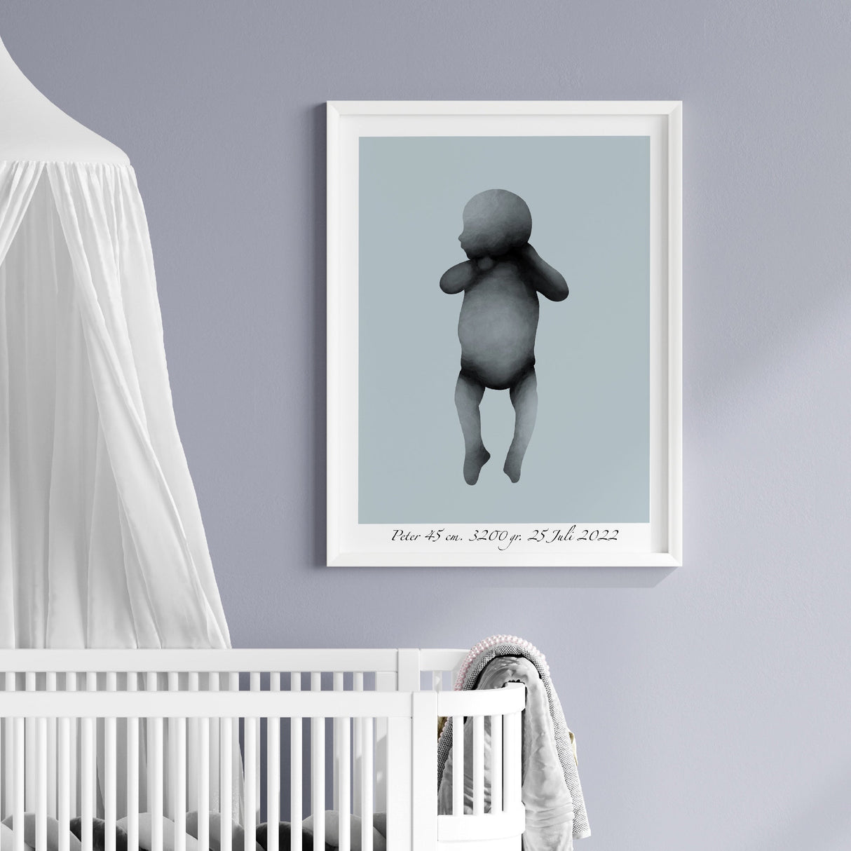 Fødselsplakat - Baby på ryggen 3 - Akvarel - Lille Plakat