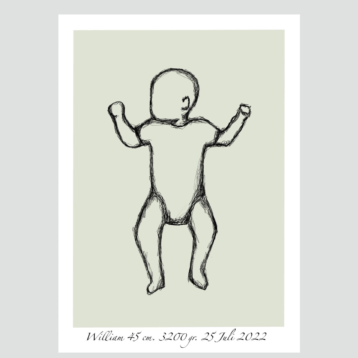 Fødselsplakat - Baby på ryggen - Sketch - Lille Plakat