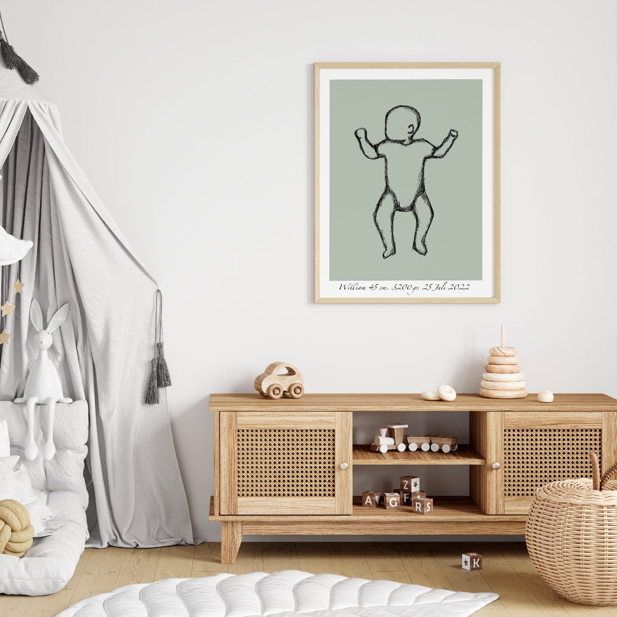 Fødselsplakat - Baby på ryggen - Sketch - Lille Plakat