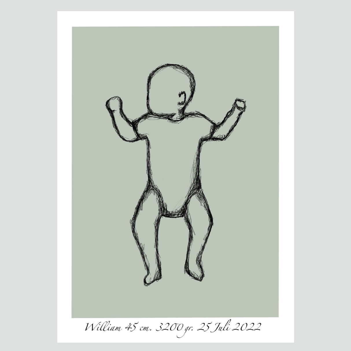 Fødselsplakat - Baby på ryggen - Sketch - Lille Plakat