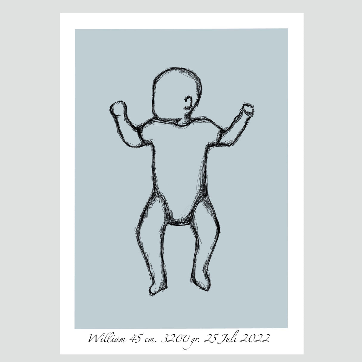 Fødselsplakat - Baby på ryggen - Sketch - Lille Plakat