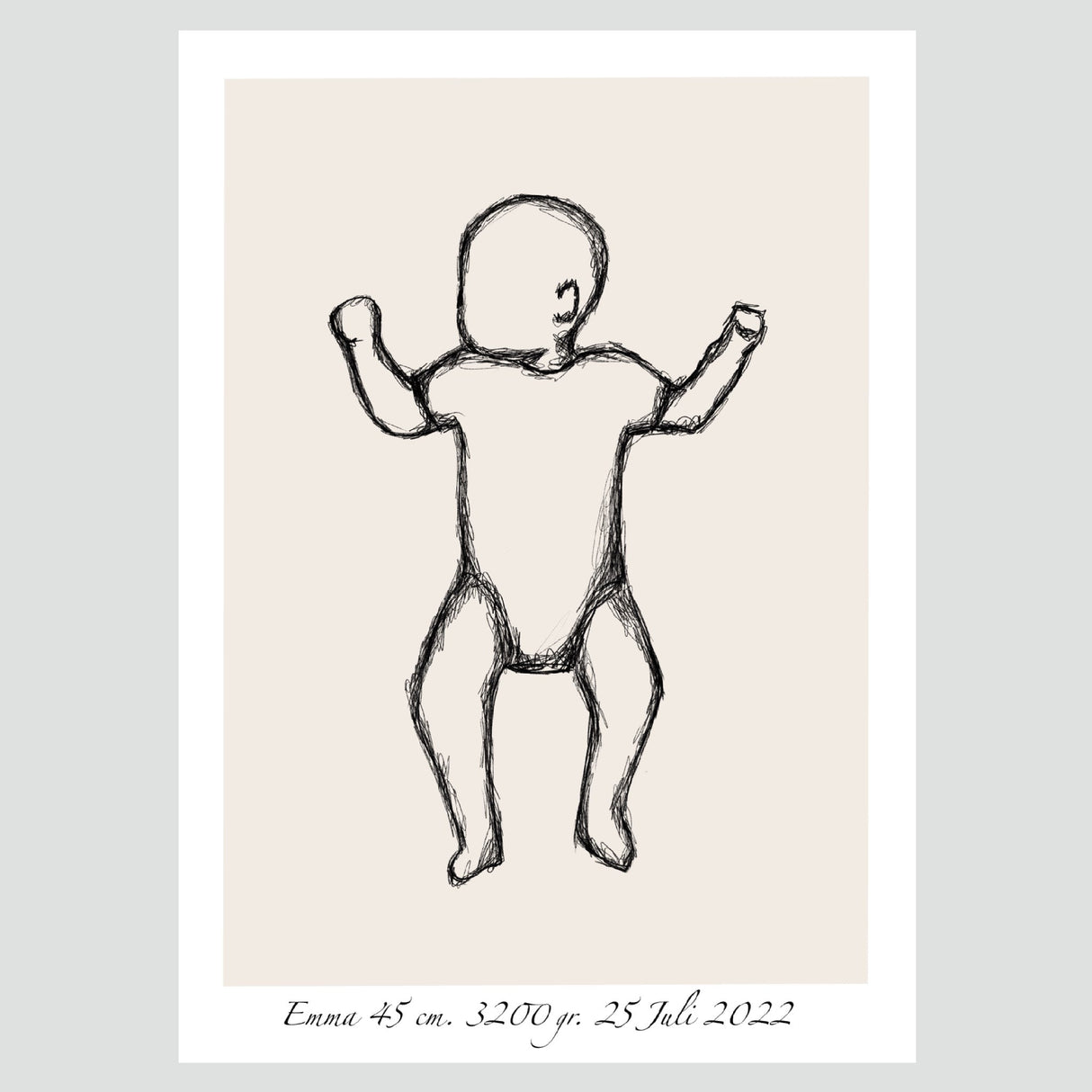 Fødselsplakat - Baby på ryggen - Sketch - Lille Plakat