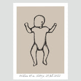 Fødselsplakat - Baby på ryggen - Sketch - Lille Plakat