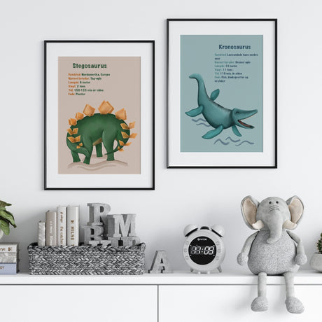 Plakatsæt - Diplodocus & Kronosaurus - Med Infotavler - 2 Plakater - Lille Plakat