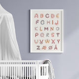 ABC Plakat - Abstrakt - Beige Baggrund - Dansk Alfabet - Lille Plakat