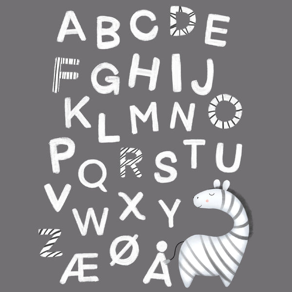 Lille Plakat ABC Plakat - Zebra - Dansk Alfabet
