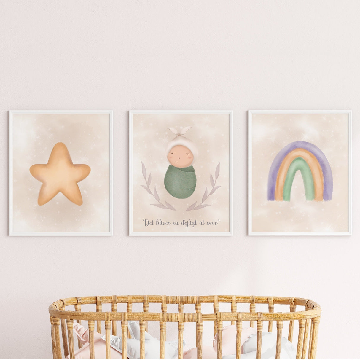 Baby Plakat - Regnbue Lysbrun Baggrund - Samarbejde Med Søvnplejersken - Lille Plakat