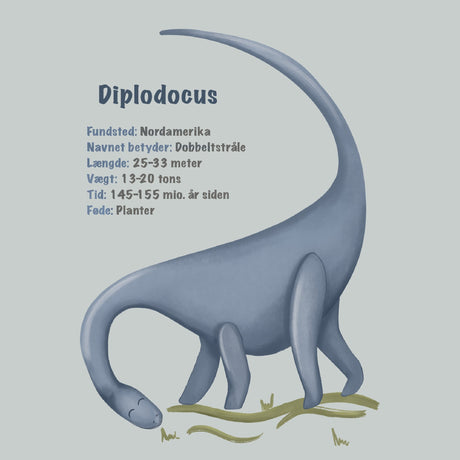 Blå Dinosaur Plakat - Diplodocus - Med Infotavle - Lille Plakat