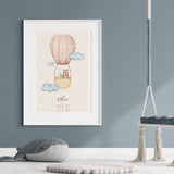 Dåbsplakat - Luftballon - Beige - Med Navn, Dato & Vægt - Lille Plakat