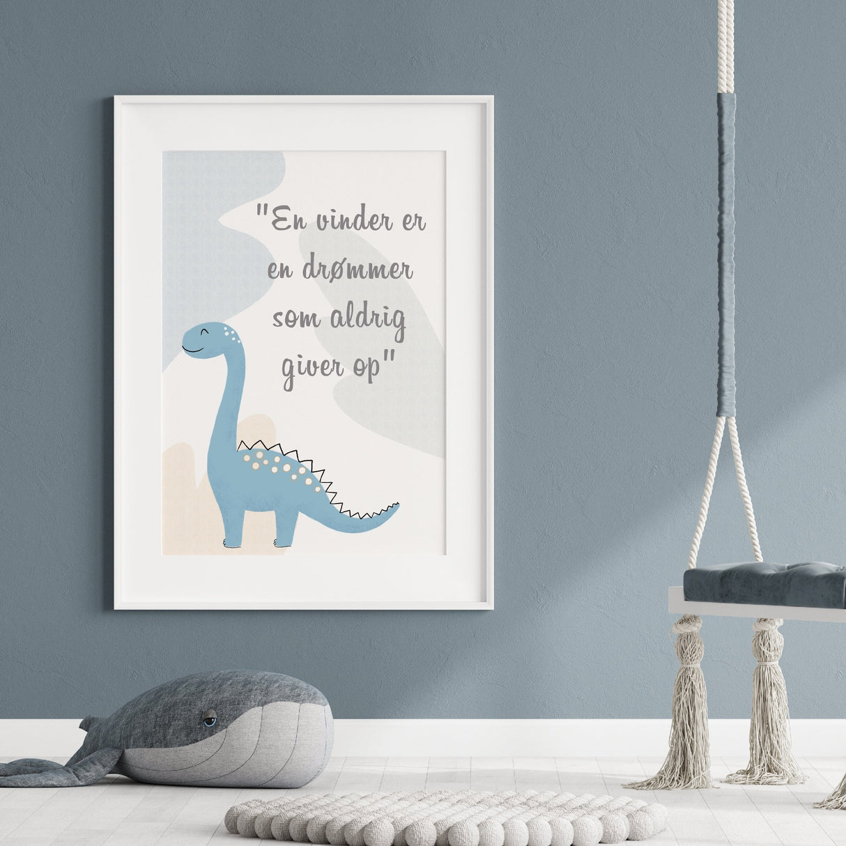 Dinosaur - Blå Langhals - Tekst Plakat - Lille Plakat