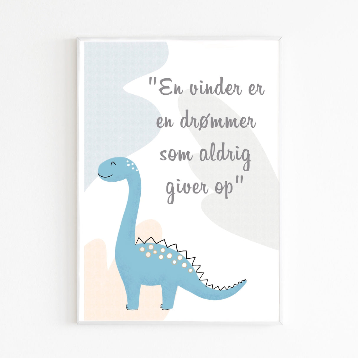 Dinosaur - Blå Langhals - Tekst Plakat - Lille Plakat
