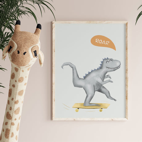 Dinosaur På Skateboard Plakat - Tyrannosaurus Rex - Lille Plakat