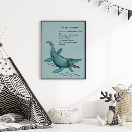 Dinosaur Plakat - Kronosaurus - Med Infotavle - Lille Plakat