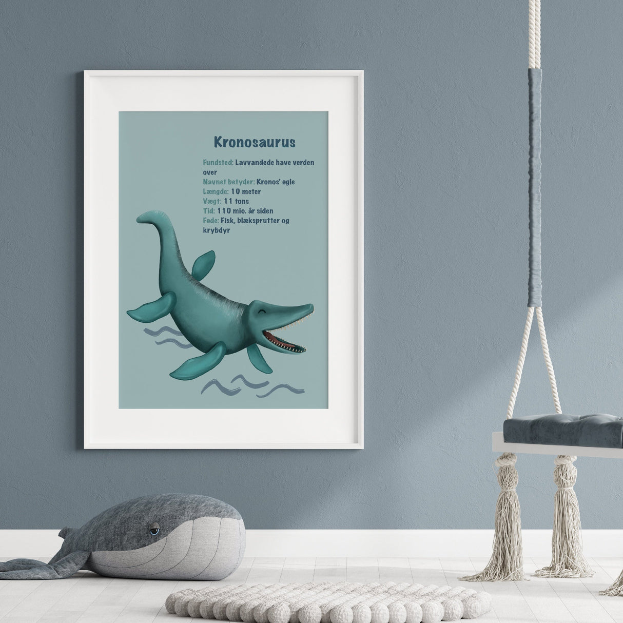 Dinosaur Plakat - Kronosaurus - Med Infotavle - Lille Plakat