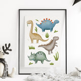 Dinosaur Verden Plakat - 4 Forskellige Dyr - Lille Plakat