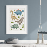 Dinosaur Verden Plakat - 4 Forskellige Dyr - Lille Plakat