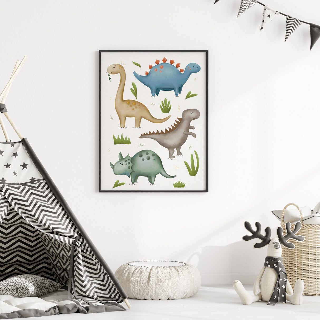 Dinosaur Verden Plakat - 4 Forskellige Dyr - Lille Plakat