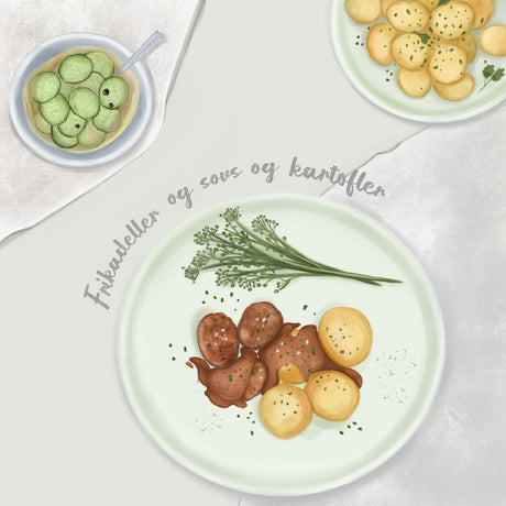 Frikadeller Med Sovs & Kartofler Plakat - Lille Plakat