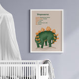 Grøn Dinosaur Plakat - Stegosaurus - Med Infotavle - Lille Plakat