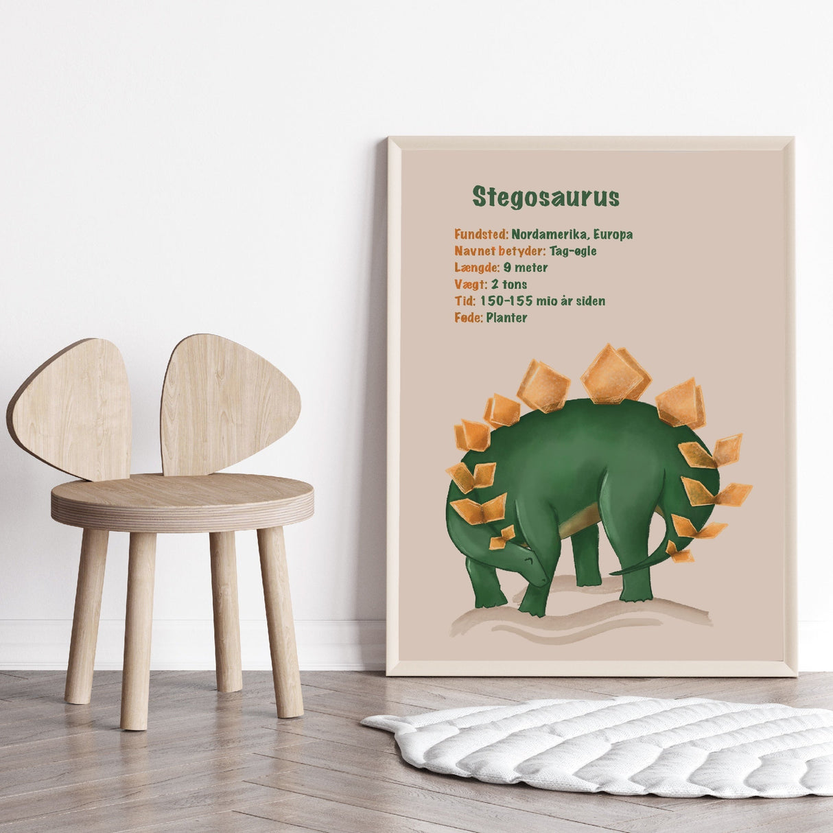 Grøn Dinosaur Plakat - Stegosaurus - Med Infotavle - Lille Plakat