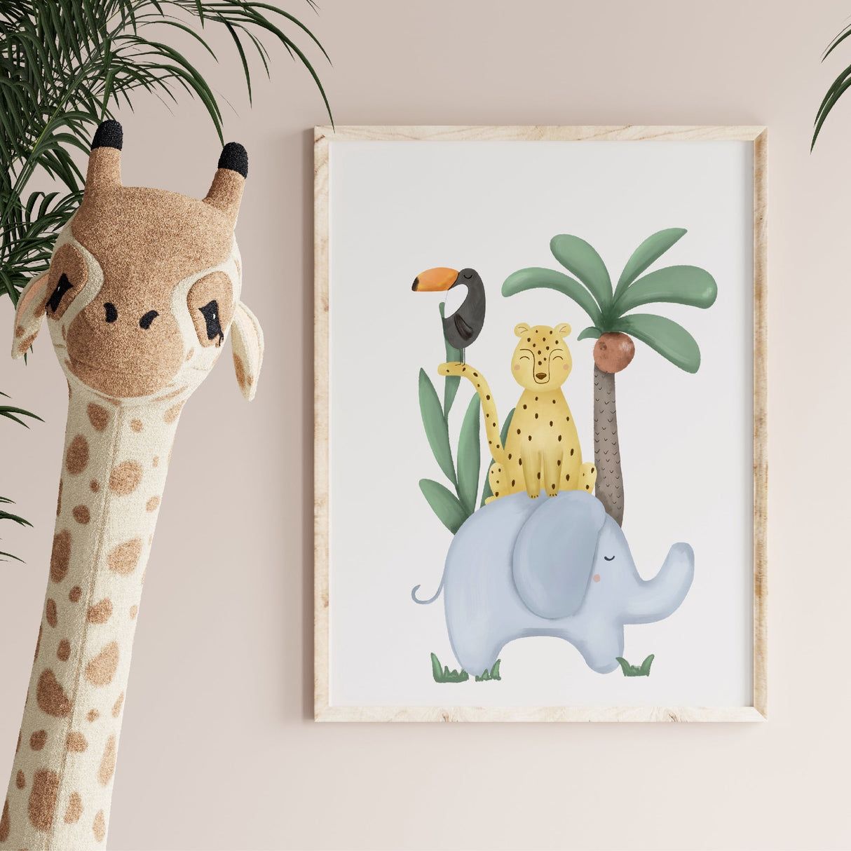 Leopard, Fugl & Elefant - Jungle Plakat - Lille Plakat