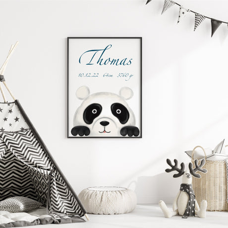 Navne & Dåbsplakat - Panda - Lille Plakat