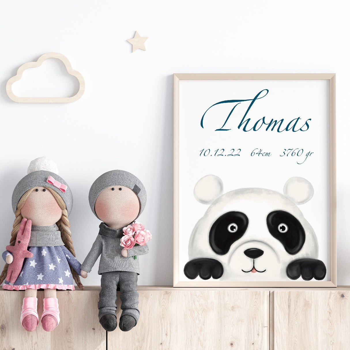 Navne & Dåbsplakat - Panda - Lille Plakat